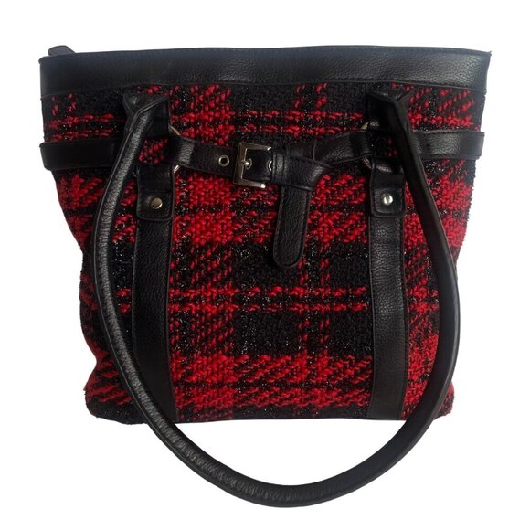 Croft & Barrow Red and Black Plaid Shoulder Bag - Picture 1 of 11
